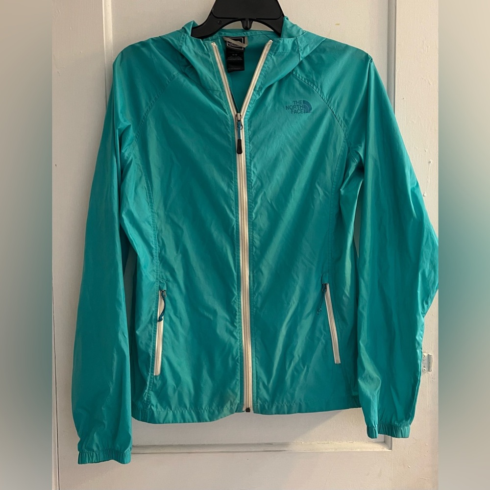 The North Face Womens Windbreaker/Water Resistant Hooded Jacket Teal Size Medium